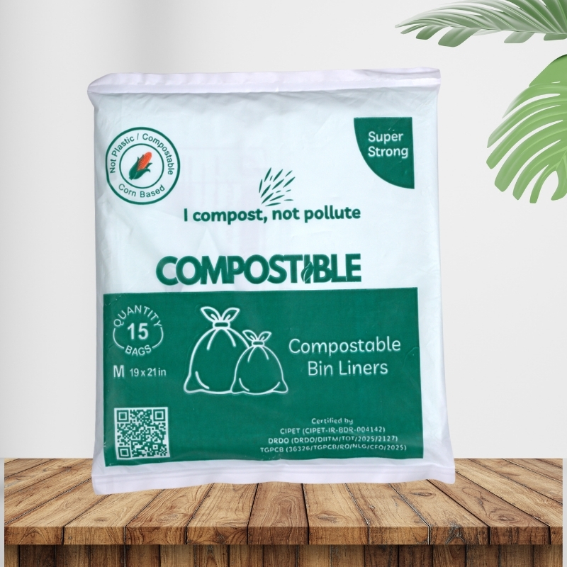 COMPOSTIBLE Regular Bin Liners / Garbage Bags – Unscented | 2 Packs (15 Bags Each) – Total 30 Bags | Eco-Friendly, Biodegradable, Super Strong, Leak-Proof & Tear-Resistant | Kitchen, Bathroom, Office & Outdoor Use