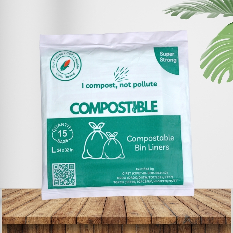 COMPOSTIBLE Regular Bin Liners / Garbage Bags – Unscented | 2 Packs (15 Bags Each) – Total 30 Bags | Eco-Friendly, Biodegradable, Super Strong, Leak-Proof & Tear-Resistant | Kitchen, Bathroom, Office & Outdoor Use