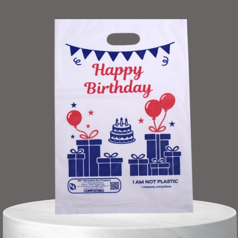 COMPOSTIBLE Happy Birthday Gift Bags | Pack of 25 | Durable & Eco-Friendly | Biodegradable Birthday Return Gift Bags | Super Strong, Tear-Resistant Party Favor Bags | Customizable Designs & Colours for All Celebrations